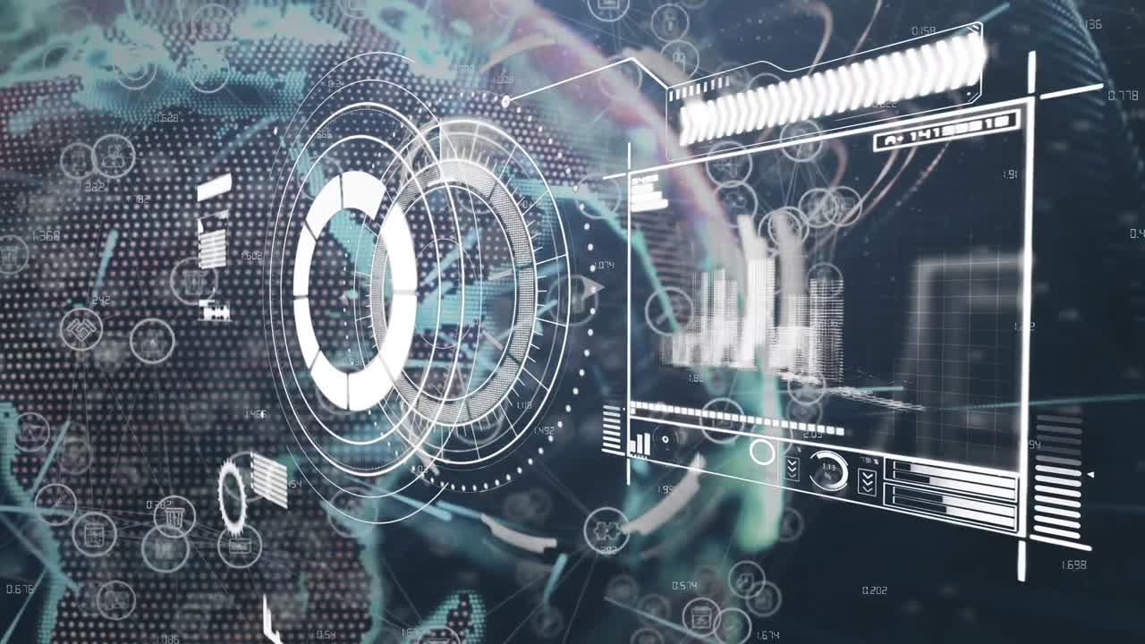 Animation of financial data processing over globe