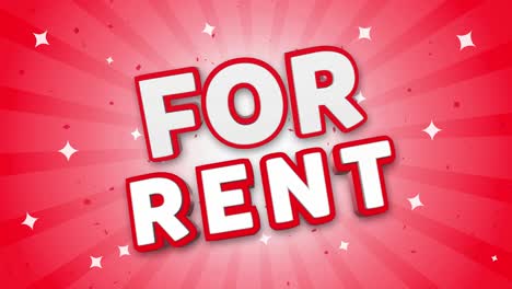 For rent 3d text on red sparkling falling confetti background ad promotion discount offer sale loop