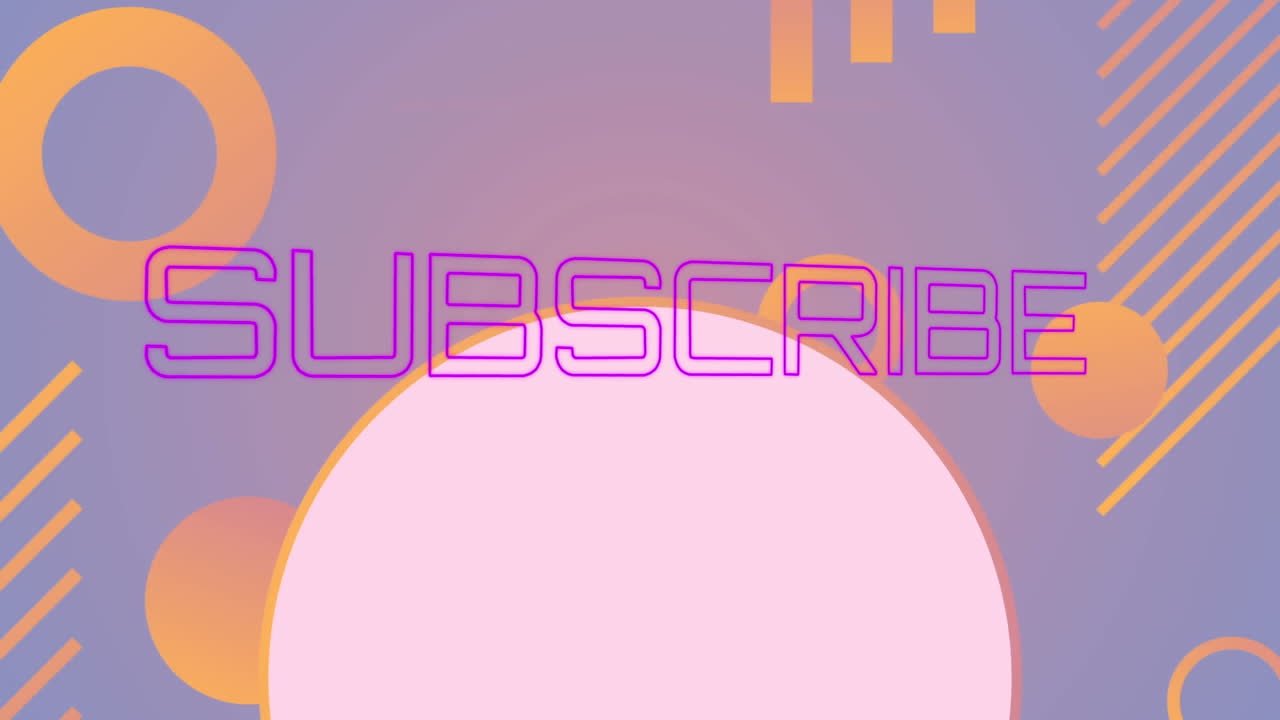 animación de círculos, líneas y barras con texto de suscripción en fondo púrpura
