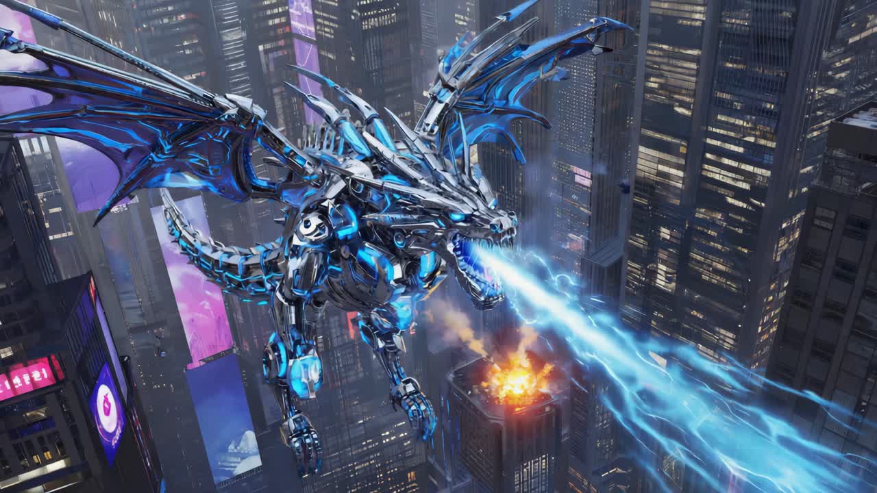 Cybernetic Dragon in a Futuristic City