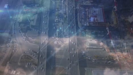 animation of network of connections over cityscape
