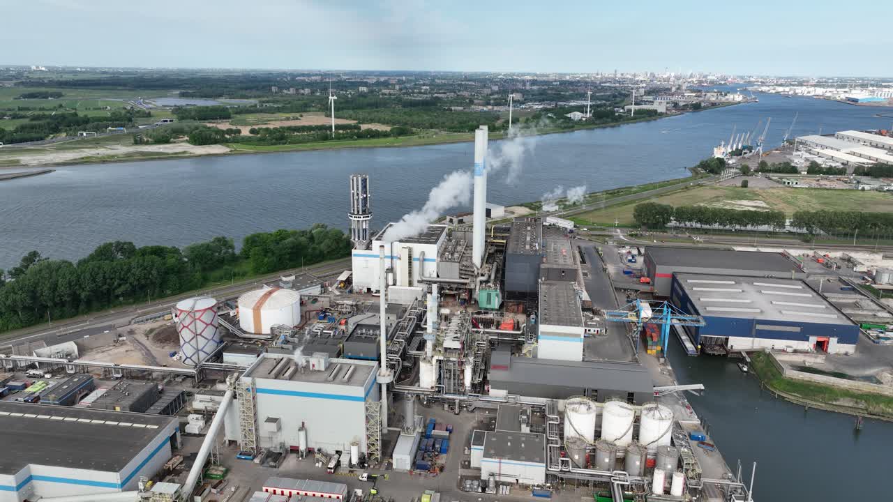 Waste incineration plant in port of Rotterdam. Waste to new eenrgy. Aerial view