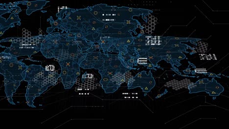 Animation-Der-Datenverarbeitung-Mit-Weltkarte-Auf-Schwarzem-Hintergrund