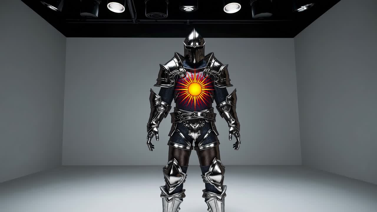 Knight in Full Armor with Sun Symbol