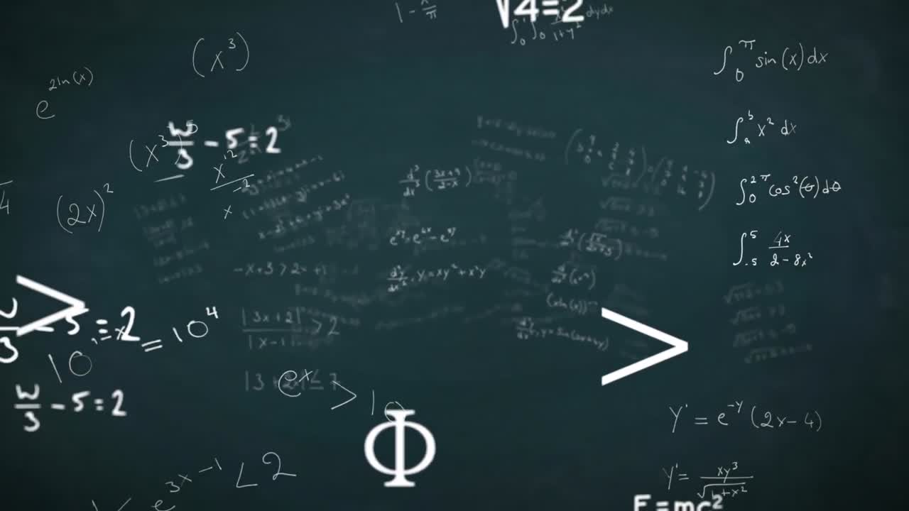 抽象的な背景の上に白いループした数学的方程式のアニメーション