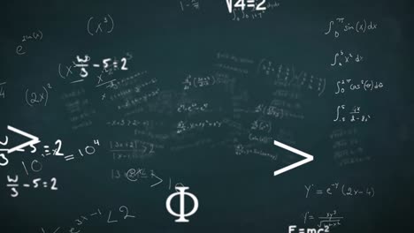 animation of white looping mathematical equations over abstract background