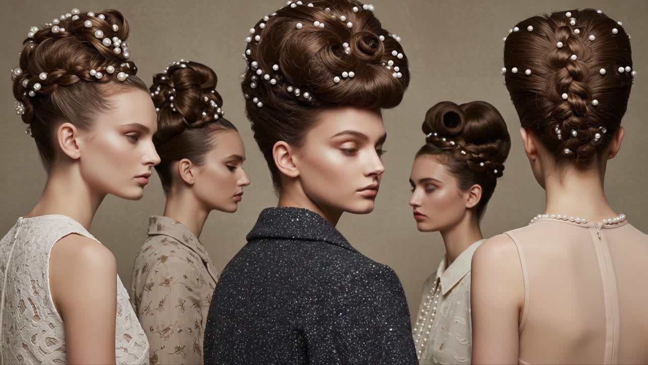 Stunning Hairstyle Showcase Featuring Glamorous Updos with Pearls: A Visual Journey Through Elegant Hair Fashion and Unique Styles