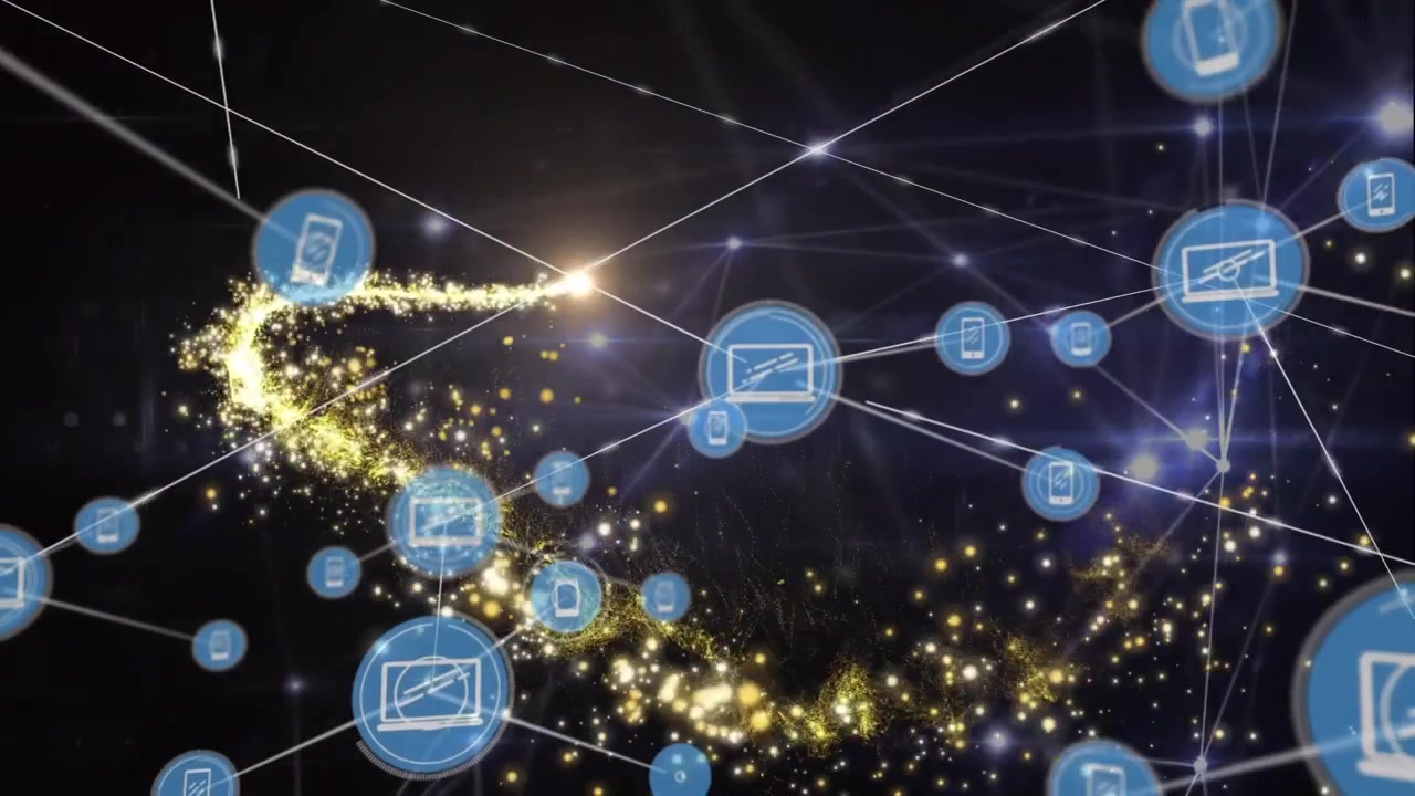 Animazione di reti di connessioni con icone sopra una rete di connessioni