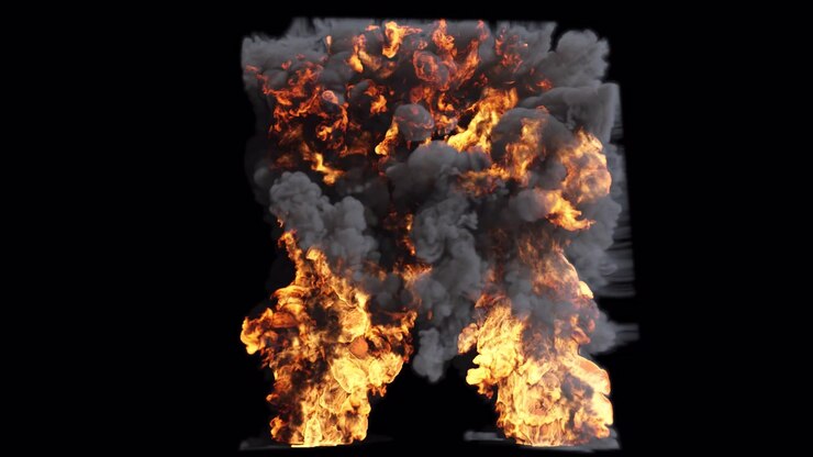 Two merging fire pillars on transparent background
