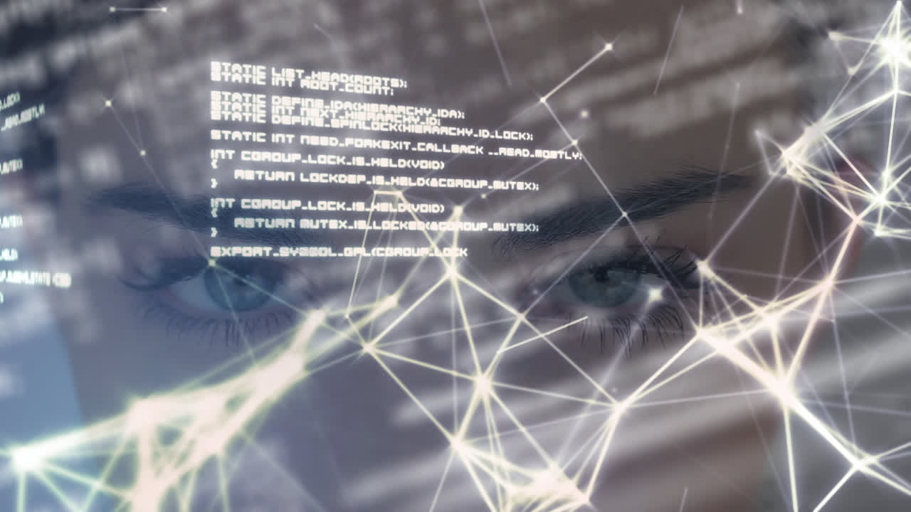 アニメーション ネットワークの接続とデータ処理 女性の顔