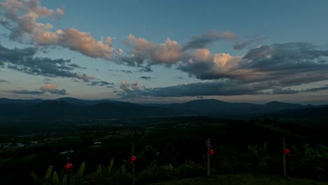 mountain view sunset with red lanterns