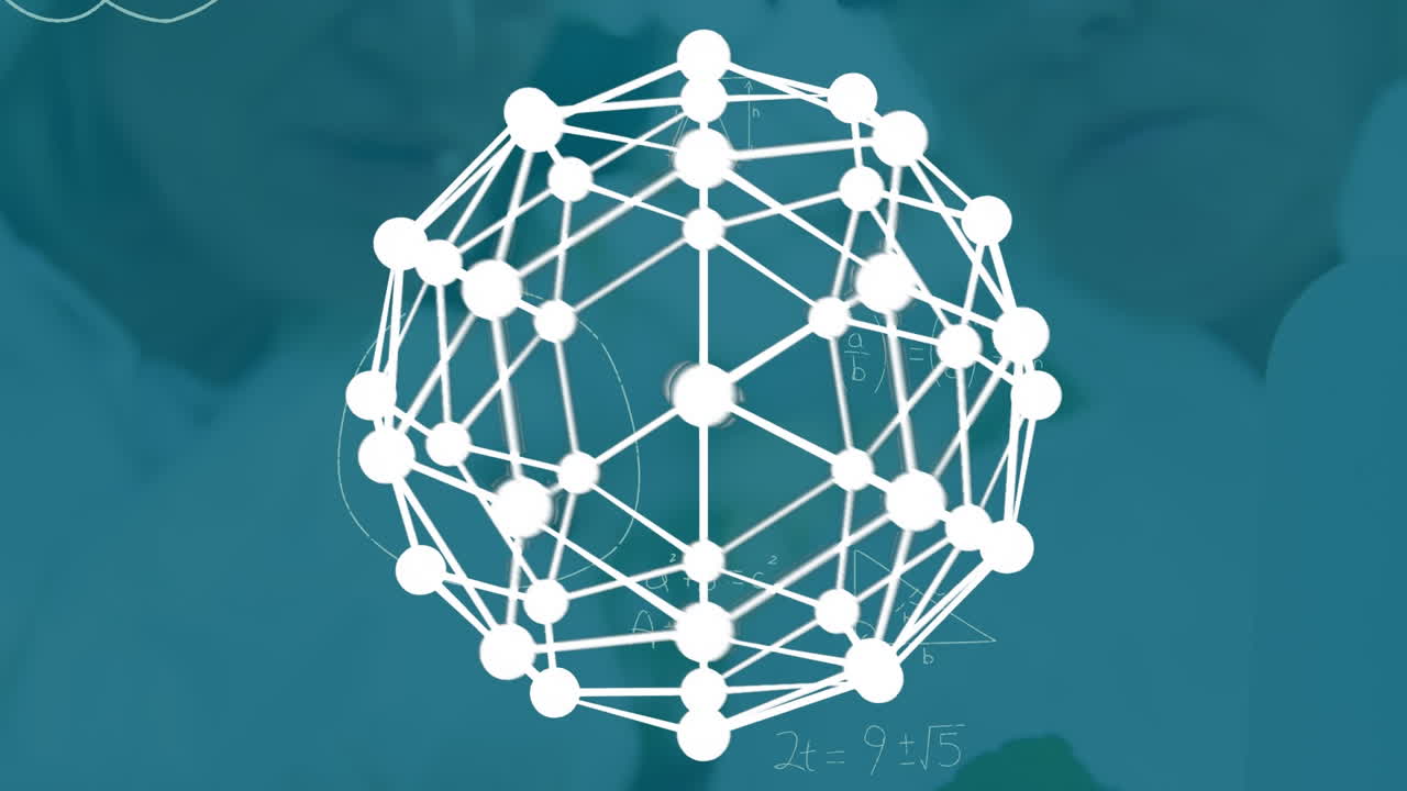 animación del globo de conexiones y ecuaciones matemáticas sobre diversos científicos en el laboratorio