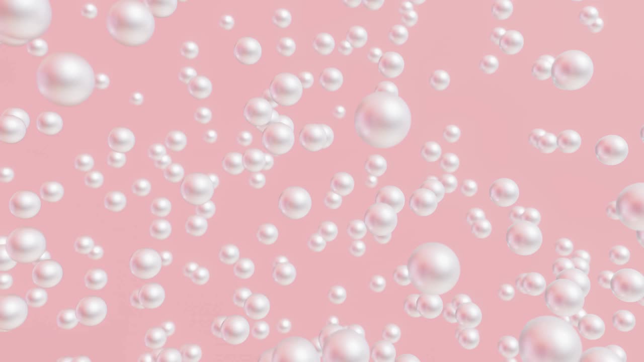 화려한 색 바다 진주가 분홍색 배경에서 날아가는 3d 렌더링
