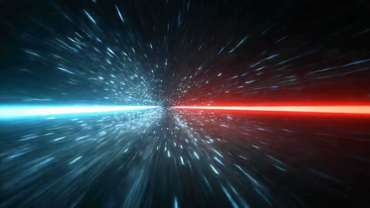 Un viaggio dinamico attraverso spazio e luce: Catturare l'essenza di un'esperienza iperspaziale con colori vivaci e movimento energico.