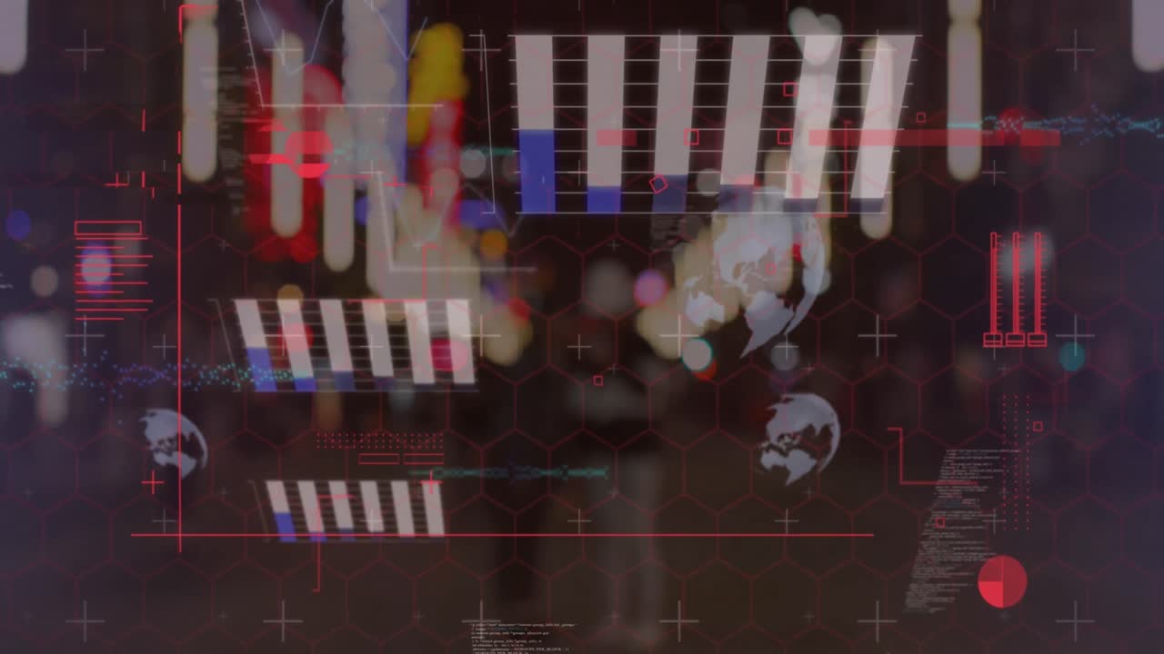 금융 데이터 처리의 애니메이션은 초점 도시에서 벗어났습니다.