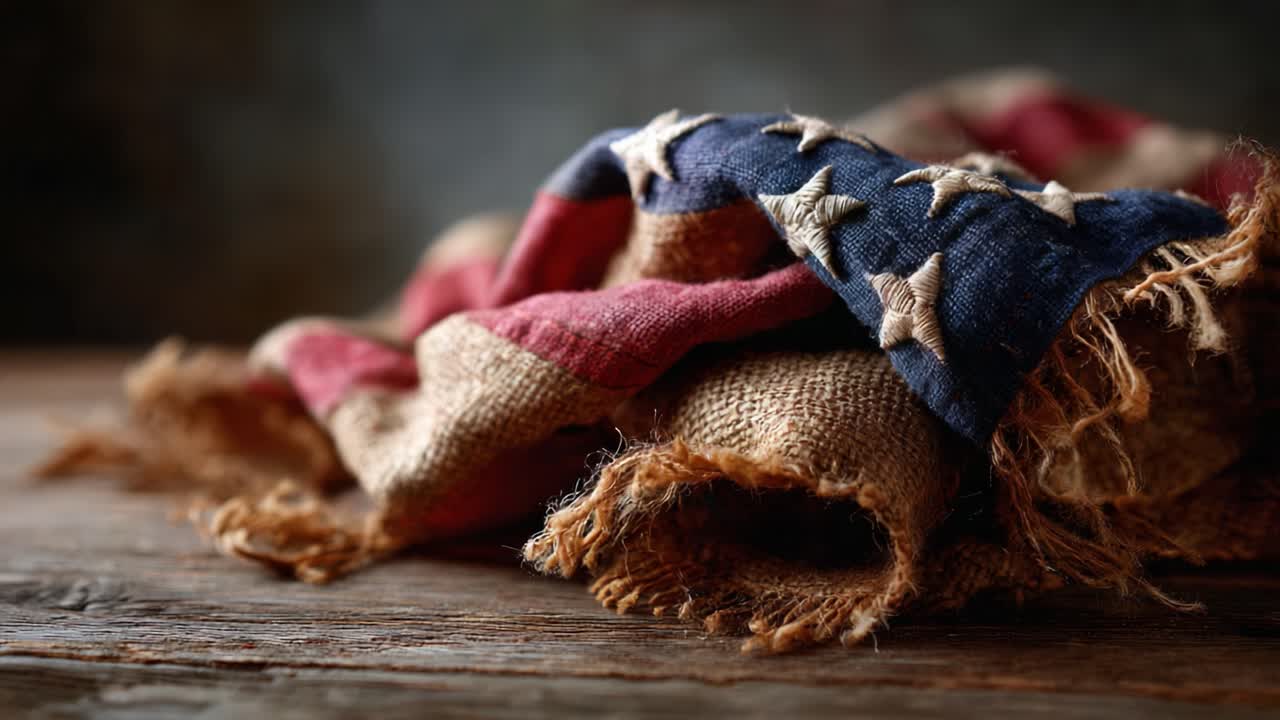 A Distressed and Weathered American Flag Draped Elegantly on a Rustic Wooden Surface, Showcasing Its Vintage Charm and Celebrating Its Rich History