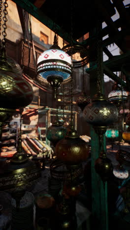 colorful hanging lamps in a moroccan market