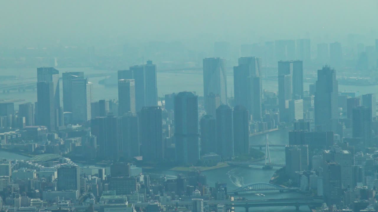 스카이트리 타워에서 스카이라인을 갖춘 도쿄의 클로즈업, 공중 전망