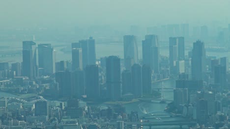 close-up, aerial view of tokyo with skylines from skytree tower