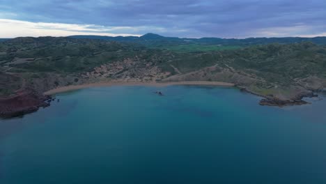 Cavalleria Beach Mediterranean sea coastline Menorca island Spain, aerial drone