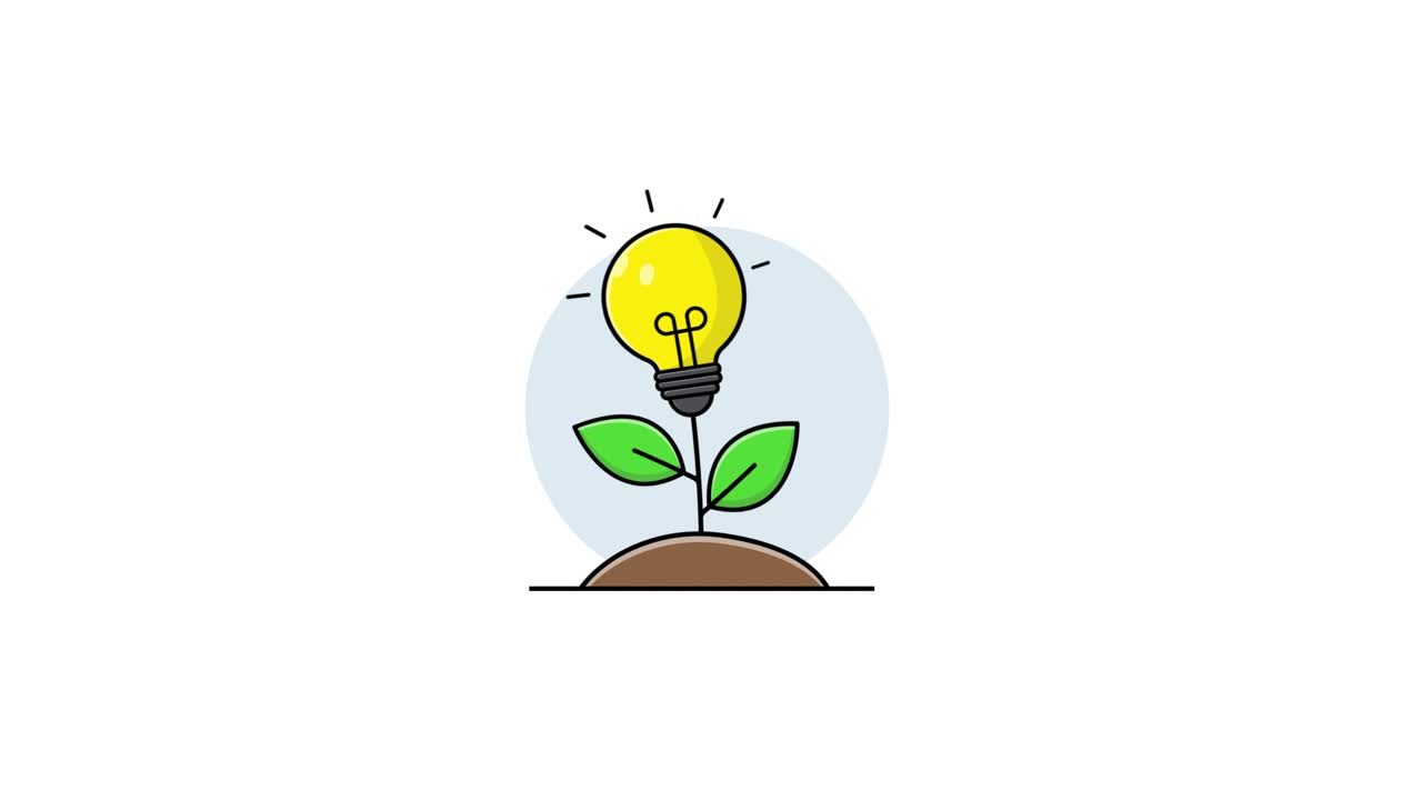 Animated Light Bulb Growing from Soil and Illuminating