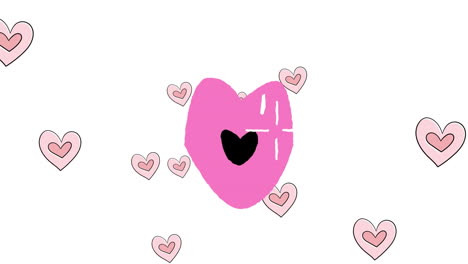 animación de labios y corazones flotando sobre un fondo blanco