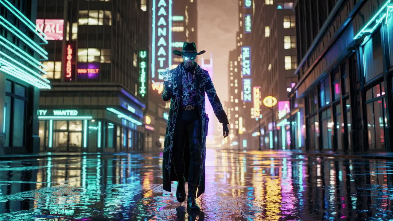 Cyberpunk Cowboy in Neon City