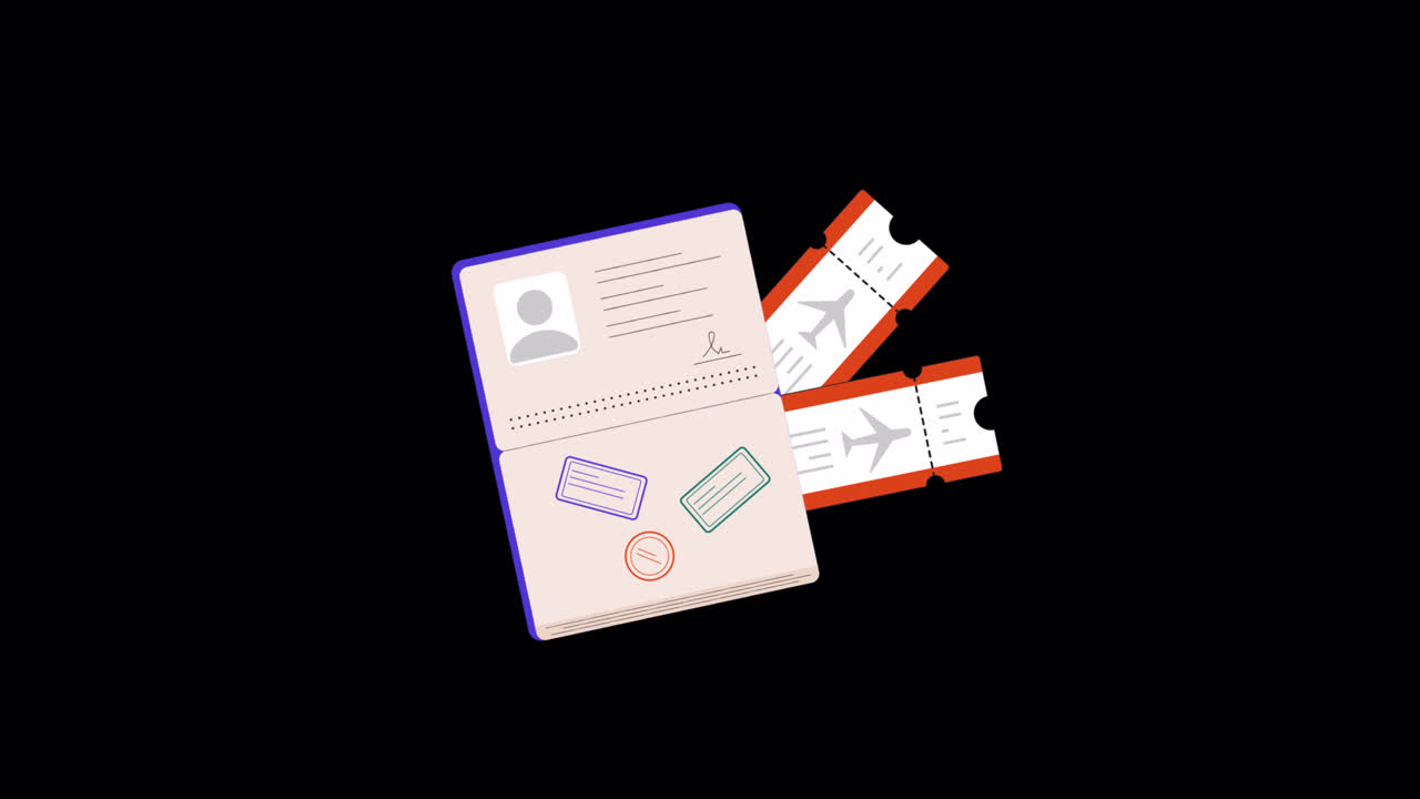 Animated Passport and Airplane Tickets for Travel Concept