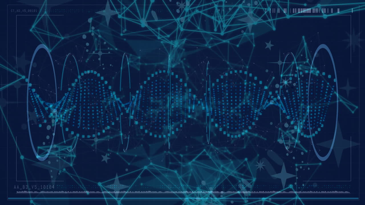 DNA strand and network connections, scientific data processing