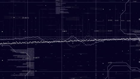 animation of financial data processing over grid on dark background