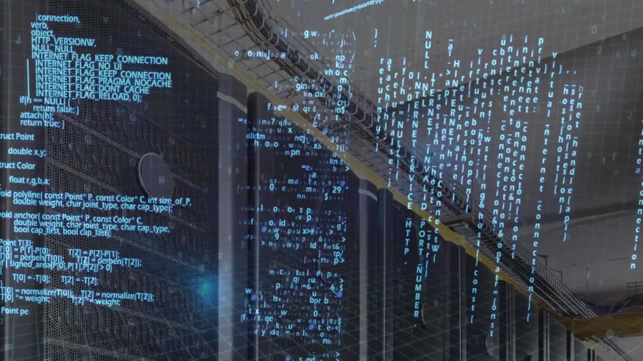 Composite video of data processing against computer server room
