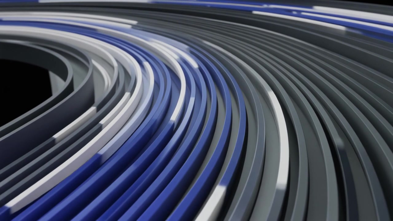 Abstract 3D Animation of Moving Blue and Grey Curved Lines