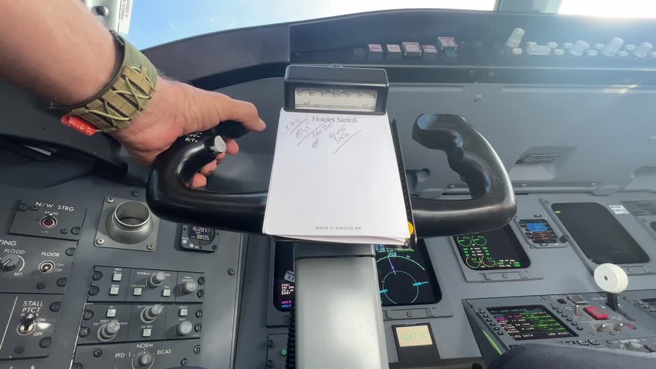 una única vista inmersiva en primera persona de una cabina de avión
