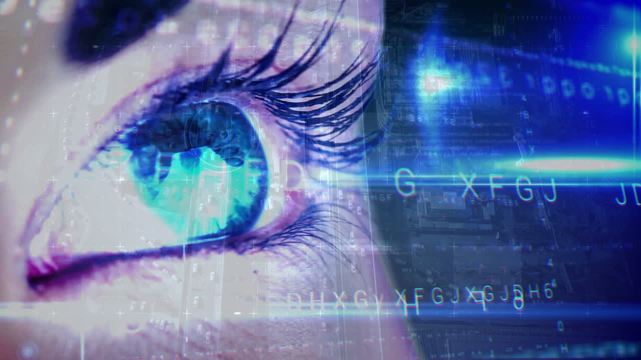 donne che sbattono l&#x27;occhio con dati digitali in primo piano