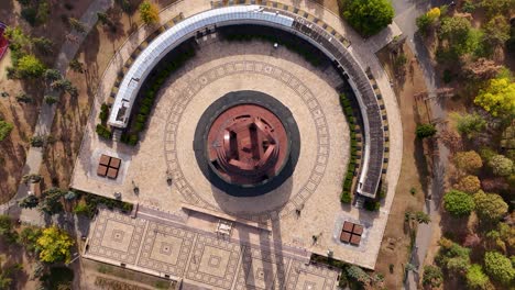 bird's eye rotating aerial view above the carol park mausoleum in bucharest, romania