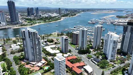 surfers paradise, gold coast, queensland australia, looking out towards southport and the gold coast broadwater, luxury apartments dazzling summers day