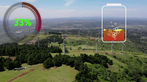 vista aérea de un potente parque de turbinas eólicas para la producción de energía