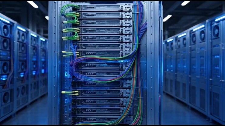 Rows of Server Racks in a Modern Data Center