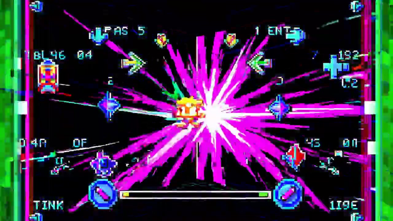 Retropikselkunst videospill-gameplay med glitcheffekter