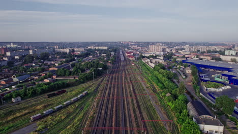 drone view of train track parallel each one