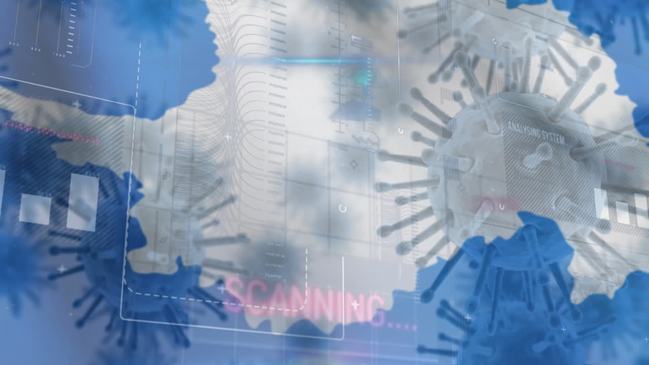 대형 코로나 바이러스가 퍼져나가고 남극의  ⁇ 발이 배경에 떠다니고 있습니다.