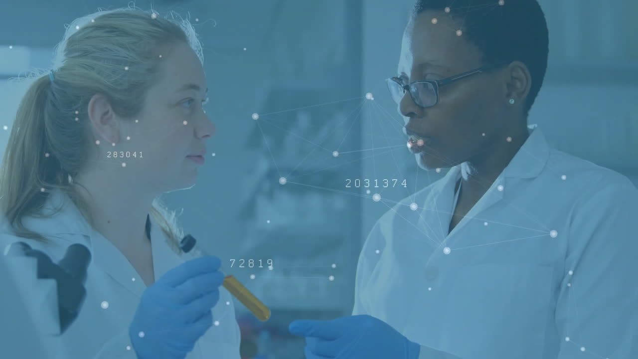 Animation of network of connections over diverse scientists in laboratory