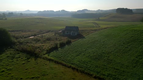 aerial view of a farmhouse in a serene countryside