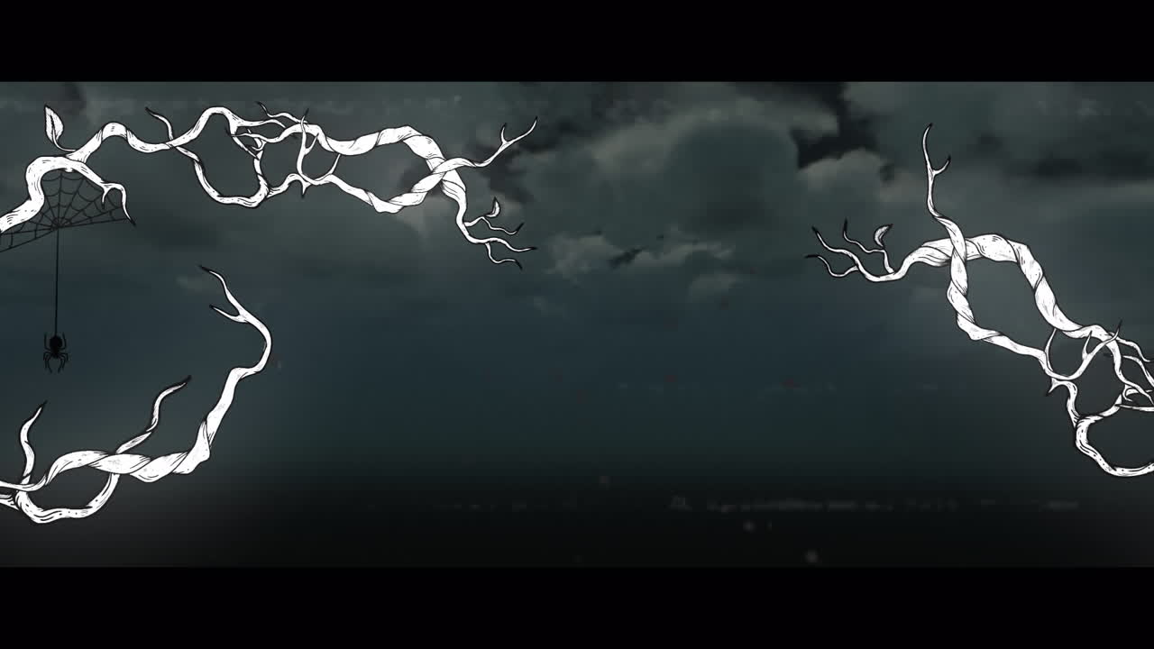 Animation of halloween greetings and branches on night sky background