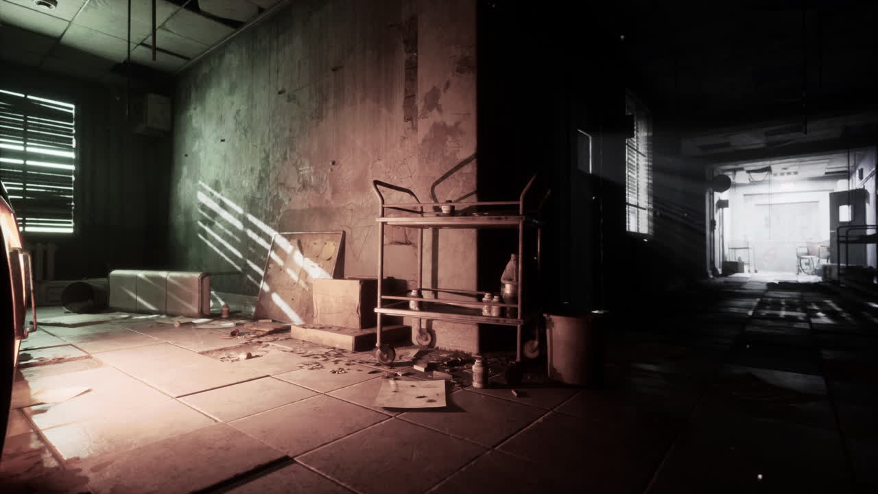 habitación y pasillo abandonados del hospital