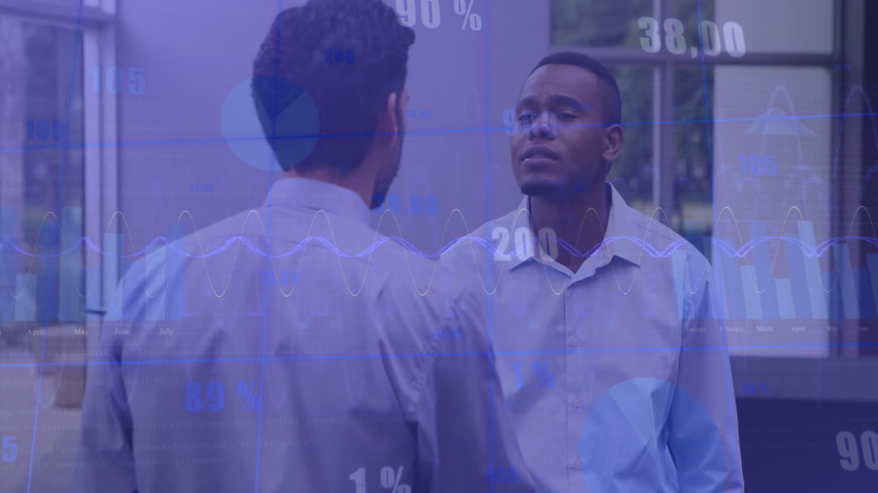 Animation of financial data processing over diverse business people