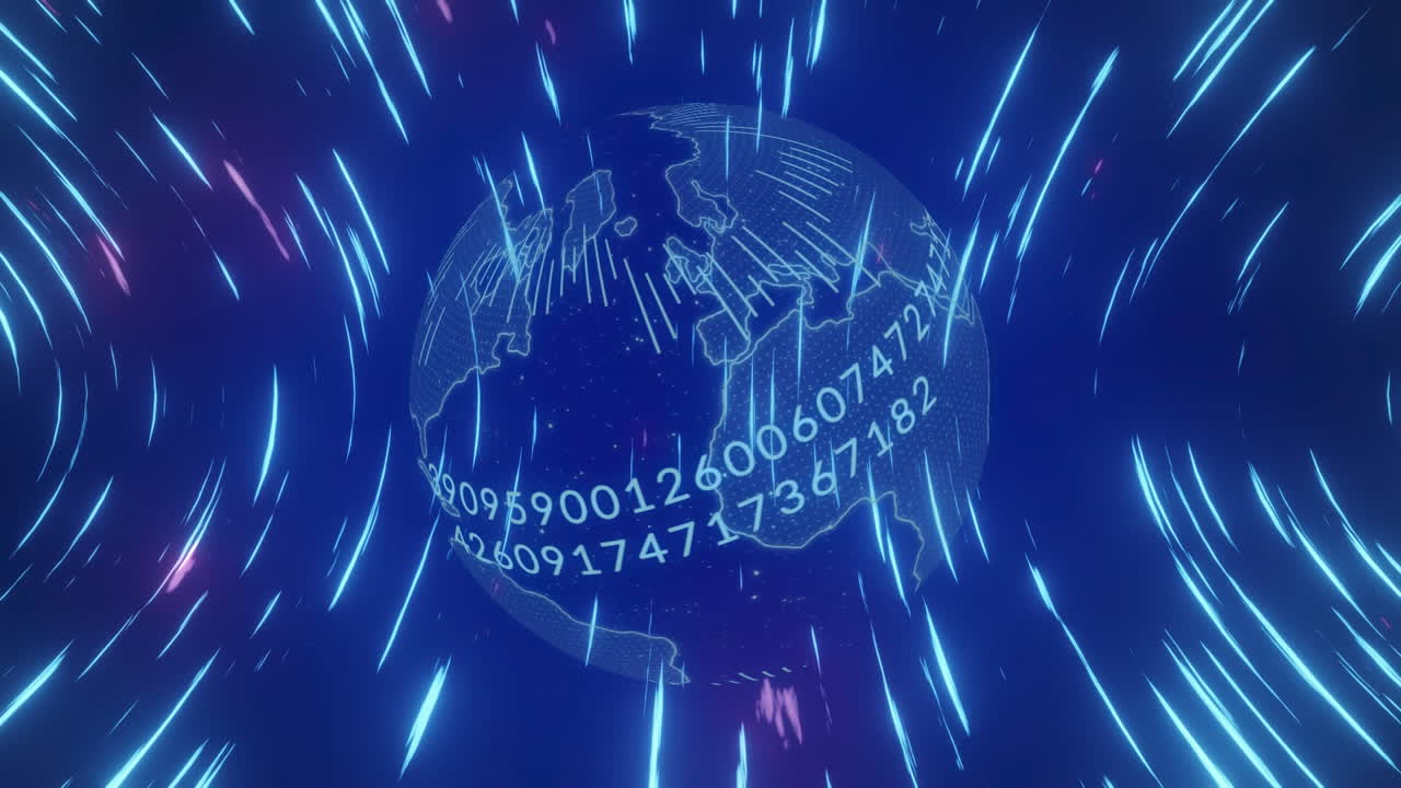 숫자와 연결의 파란색 네트워크와 함께 지구의 애니메이션