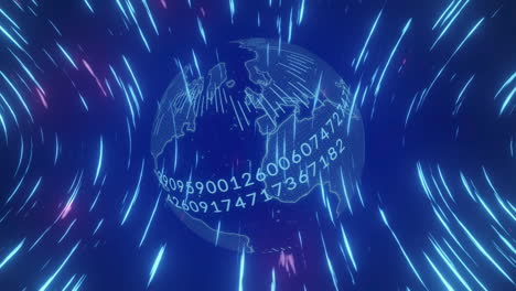 animación del globo con números y red azul de conexiones