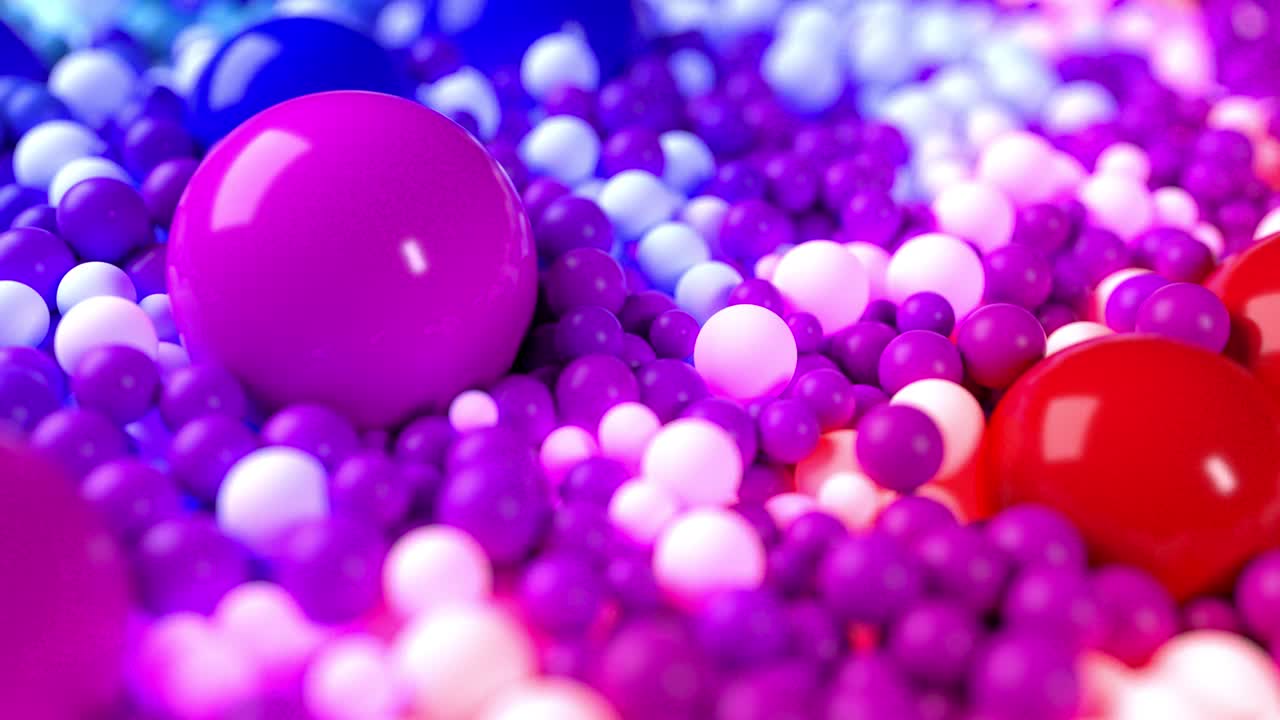 composición de luz con bolas coloridas que cubren la superficie, algunas de las cuales brillan. 3d en 4k fondo abstracto con animación fluida de esferas con profundidad de campo