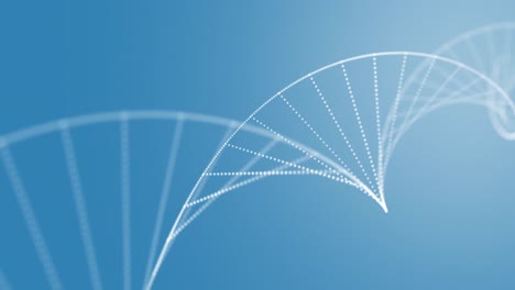 animation of dots forming dna helix against blue background